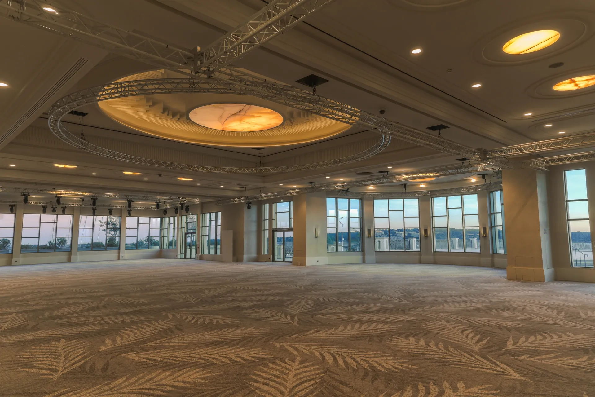 windowed party hall with sea view